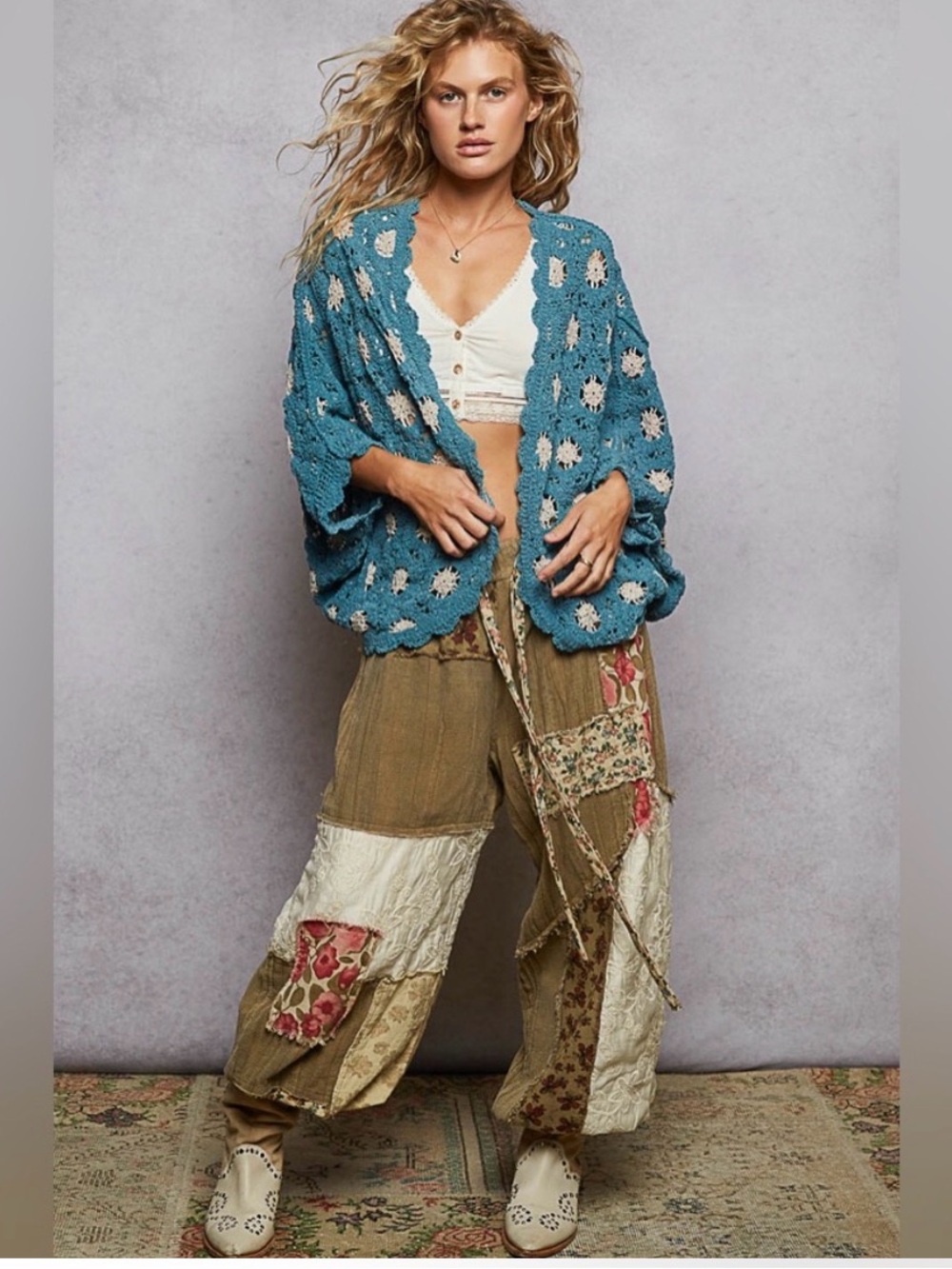 New! POL Blue Crochet Open-Front Women's Open Cardigan One Size